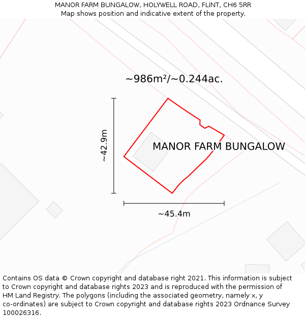 MANOR FARM BUNGALOW, HOLYWELL ROAD, FLINT, CH6 5RR: Plot and title map