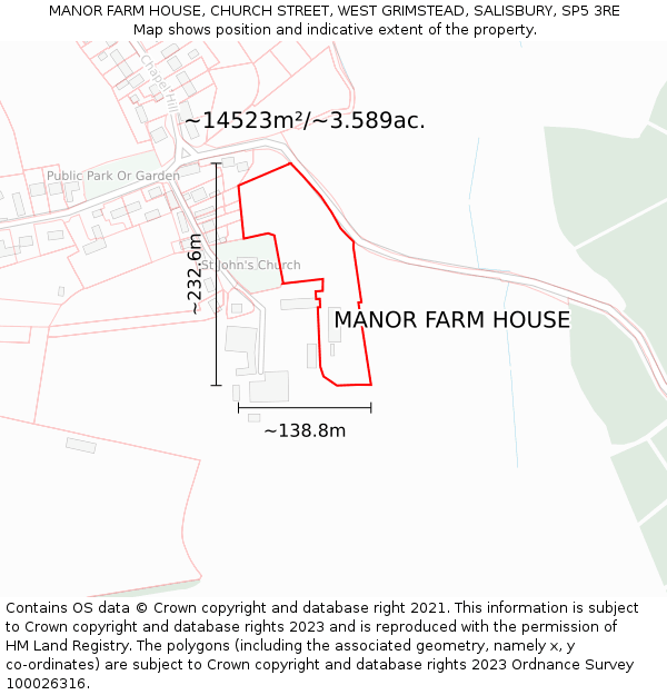 MANOR FARM HOUSE, CHURCH STREET, WEST GRIMSTEAD, SALISBURY, SP5 3RE: Plot and title map