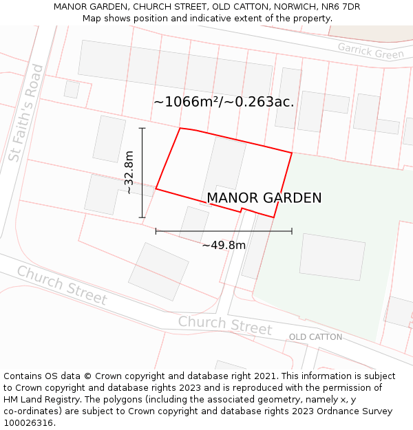 MANOR GARDEN, CHURCH STREET, OLD CATTON, NORWICH, NR6 7DR: Plot and title map
