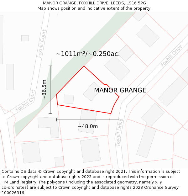 MANOR GRANGE, FOXHILL DRIVE, LEEDS, LS16 5PG: Plot and title map