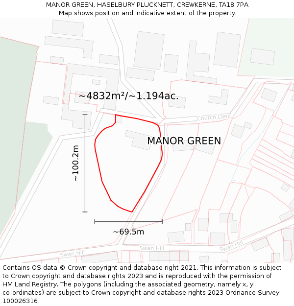 MANOR GREEN, HASELBURY PLUCKNETT, CREWKERNE, TA18 7PA: Plot and title map