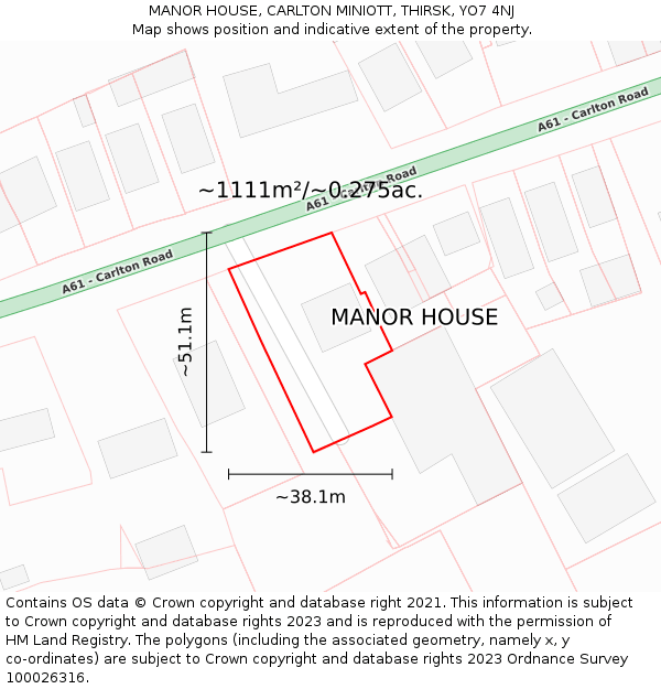 MANOR HOUSE, CARLTON MINIOTT, THIRSK, YO7 4NJ: Plot and title map