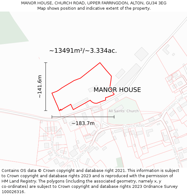 MANOR HOUSE, CHURCH ROAD, UPPER FARRINGDON, ALTON, GU34 3EG: Plot and title map