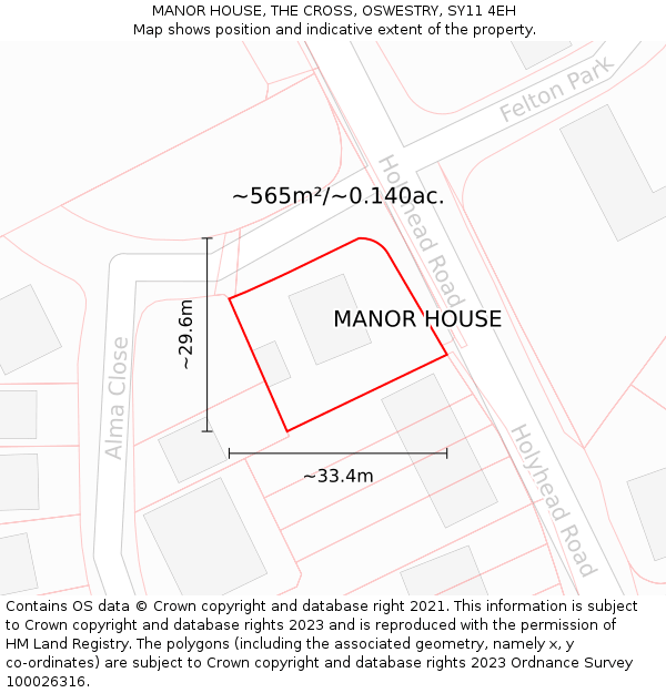 MANOR HOUSE, THE CROSS, OSWESTRY, SY11 4EH: Plot and title map