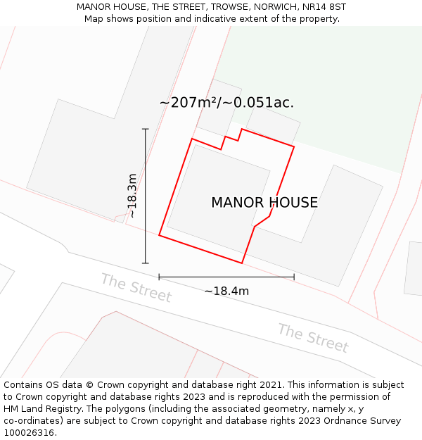 MANOR HOUSE, THE STREET, TROWSE, NORWICH, NR14 8ST: Plot and title map