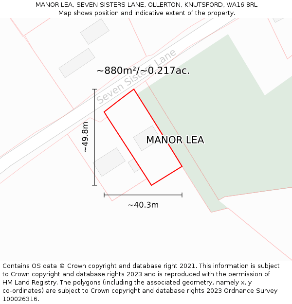 MANOR LEA, SEVEN SISTERS LANE, OLLERTON, KNUTSFORD, WA16 8RL: Plot and title map