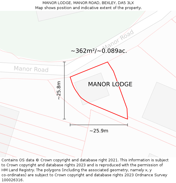 MANOR LODGE, MANOR ROAD, BEXLEY, DA5 3LX: Plot and title map