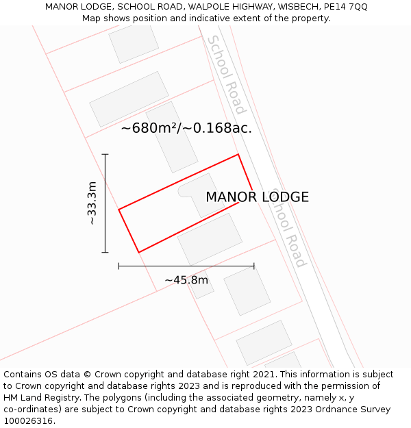 MANOR LODGE, SCHOOL ROAD, WALPOLE HIGHWAY, WISBECH, PE14 7QQ: Plot and title map