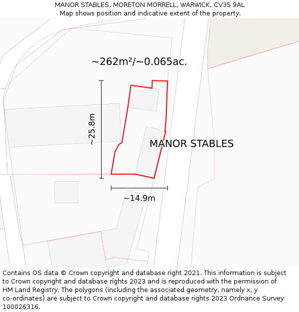 MANOR STABLES, MORETON MORRELL, WARWICK, CV35 9AL: Plot and title map