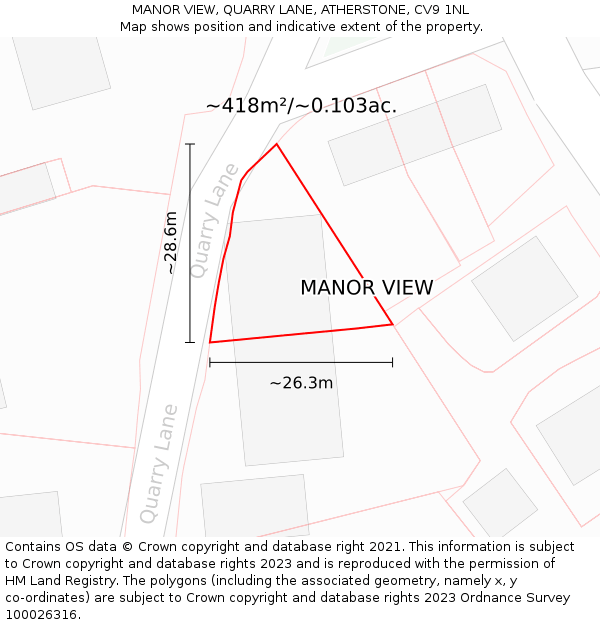 MANOR VIEW, QUARRY LANE, ATHERSTONE, CV9 1NL: Plot and title map