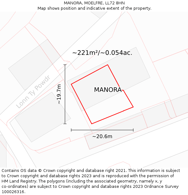 MANORA, MOELFRE, LL72 8HN: Plot and title map