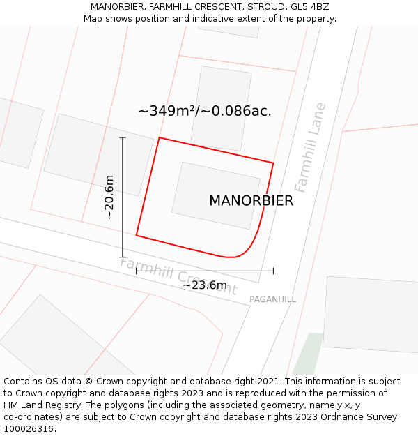 MANORBIER, FARMHILL CRESCENT, STROUD, GL5 4BZ: Plot and title map