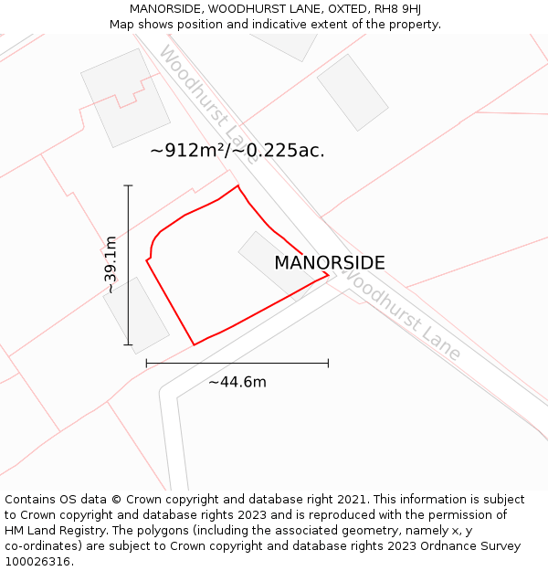 MANORSIDE, WOODHURST LANE, OXTED, RH8 9HJ: Plot and title map