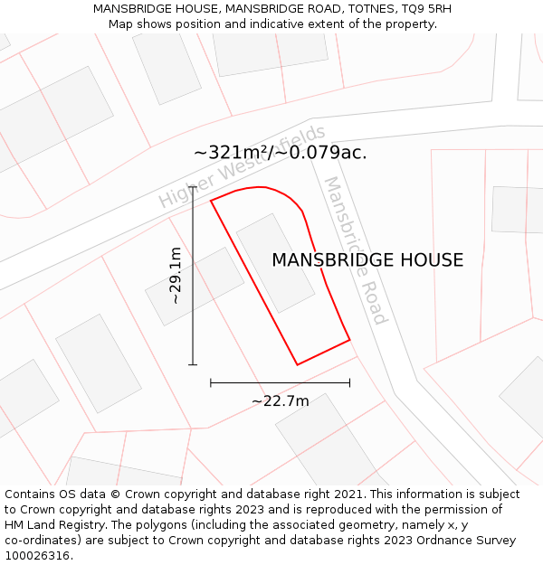 MANSBRIDGE HOUSE, MANSBRIDGE ROAD, TOTNES, TQ9 5RH: Plot and title map