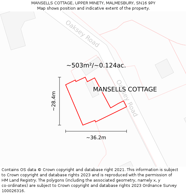 MANSELLS COTTAGE, UPPER MINETY, MALMESBURY, SN16 9PY: Plot and title map