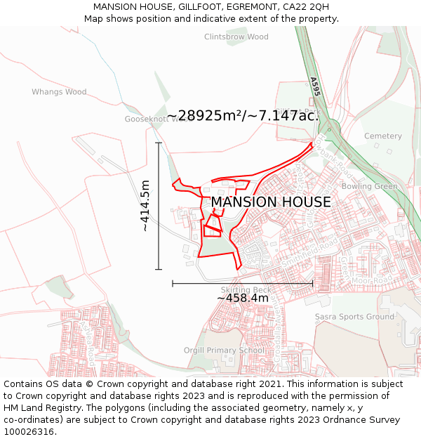 MANSION HOUSE, GILLFOOT, EGREMONT, CA22 2QH: Plot and title map