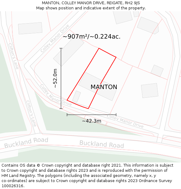 MANTON, COLLEY MANOR DRIVE, REIGATE, RH2 9JS: Plot and title map