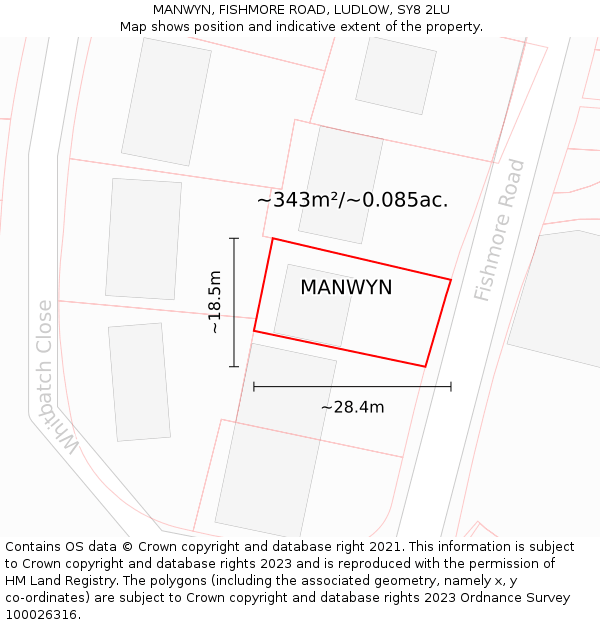 MANWYN, FISHMORE ROAD, LUDLOW, SY8 2LU: Plot and title map