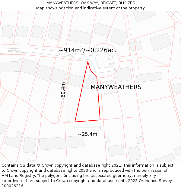 MANYWEATHERS, OAK WAY, REIGATE, RH2 7ES: Plot and title map