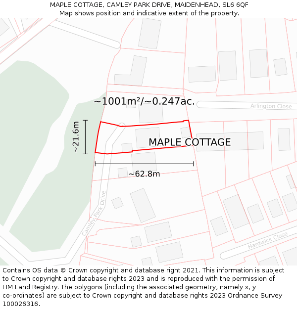 MAPLE COTTAGE, CAMLEY PARK DRIVE, MAIDENHEAD, SL6 6QF: Plot and title map