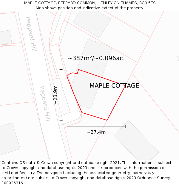 MAPLE COTTAGE, PEPPARD COMMON, HENLEY-ON-THAMES, RG9 5ES: Plot and title map
