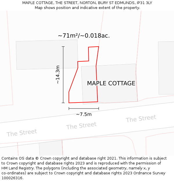 MAPLE COTTAGE, THE STREET, NORTON, BURY ST EDMUNDS, IP31 3LY: Plot and title map