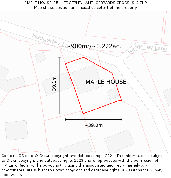 MAPLE HOUSE, 15, HEDGERLEY LANE, GERRARDS CROSS, SL9 7NP: Plot and title map