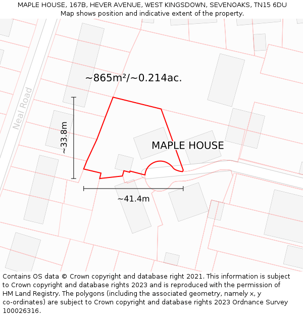 MAPLE HOUSE, 167B, HEVER AVENUE, WEST KINGSDOWN, SEVENOAKS, TN15 6DU: Plot and title map