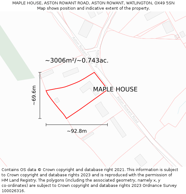 MAPLE HOUSE, ASTON ROWANT ROAD, ASTON ROWANT, WATLINGTON, OX49 5SN: Plot and title map