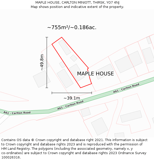 MAPLE HOUSE, CARLTON MINIOTT, THIRSK, YO7 4NJ: Plot and title map