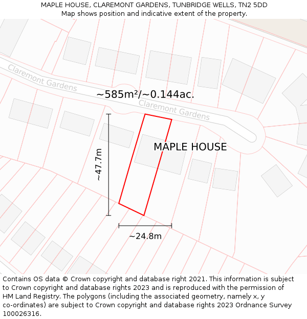 MAPLE HOUSE, CLAREMONT GARDENS, TUNBRIDGE WELLS, TN2 5DD: Plot and title map