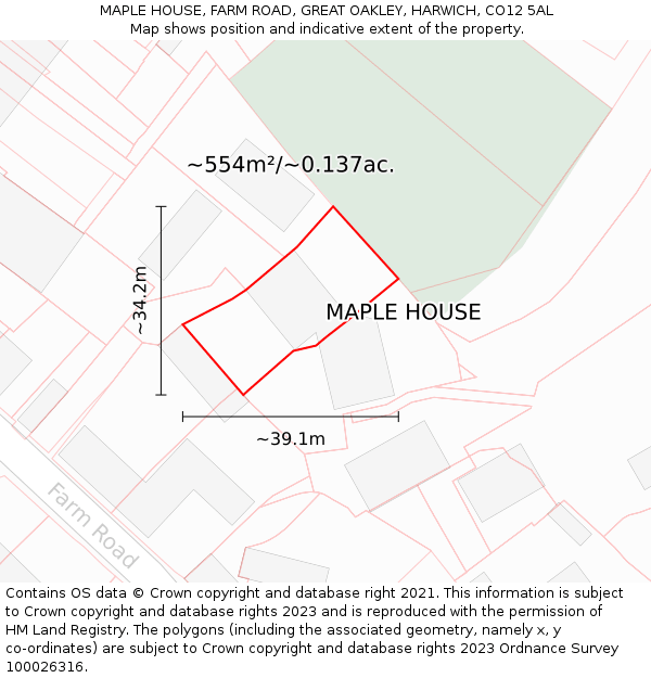 MAPLE HOUSE, FARM ROAD, GREAT OAKLEY, HARWICH, CO12 5AL: Plot and title map