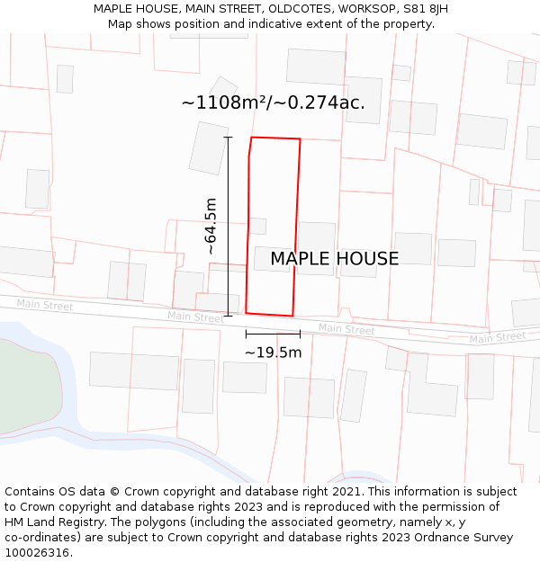 MAPLE HOUSE, MAIN STREET, OLDCOTES, WORKSOP, S81 8JH: Plot and title map