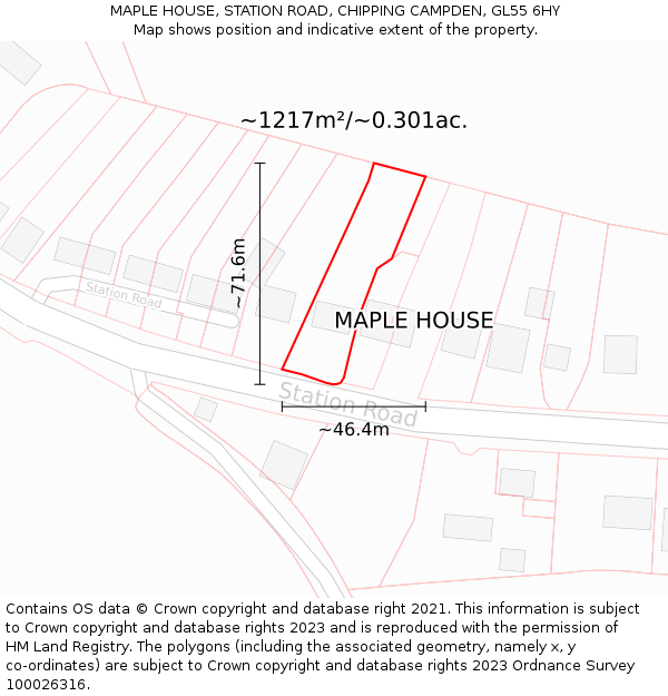 MAPLE HOUSE, STATION ROAD, CHIPPING CAMPDEN, GL55 6HY: Plot and title map