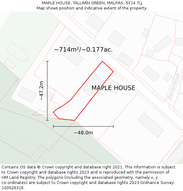 MAPLE HOUSE, TALLARN GREEN, MALPAS, SY14 7LJ: Plot and title map