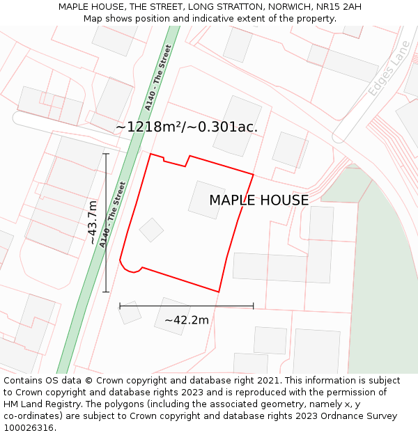 MAPLE HOUSE, THE STREET, LONG STRATTON, NORWICH, NR15 2AH: Plot and title map