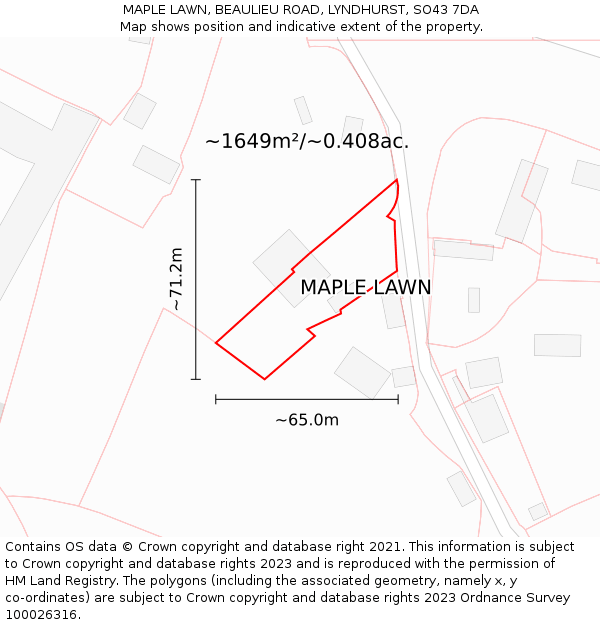 MAPLE LAWN, BEAULIEU ROAD, LYNDHURST, SO43 7DA: Plot and title map