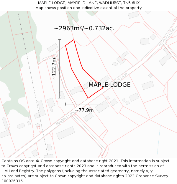 MAPLE LODGE, MAYFIELD LANE, WADHURST, TN5 6HX: Plot and title map