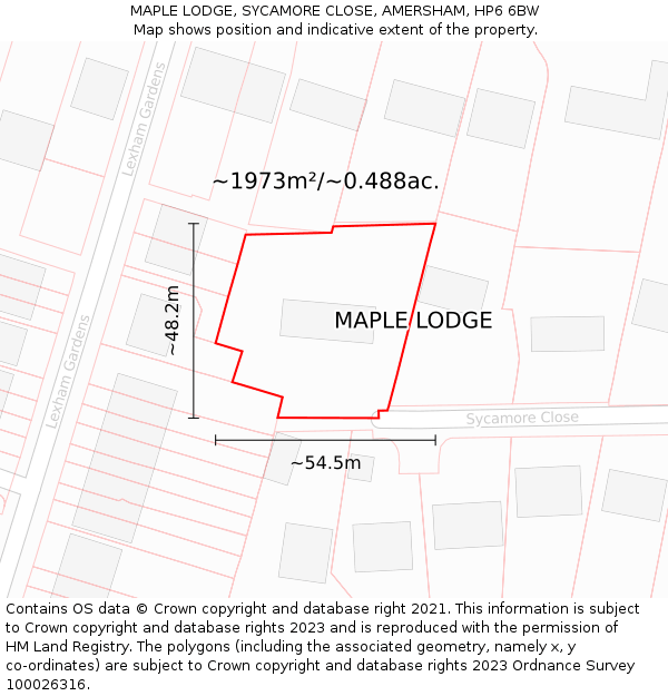 MAPLE LODGE, SYCAMORE CLOSE, AMERSHAM, HP6 6BW: Plot and title map