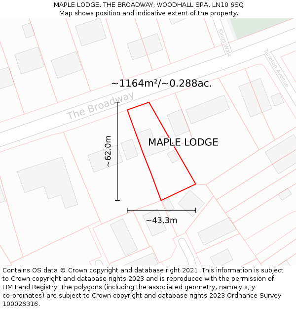 MAPLE LODGE, THE BROADWAY, WOODHALL SPA, LN10 6SQ: Plot and title map