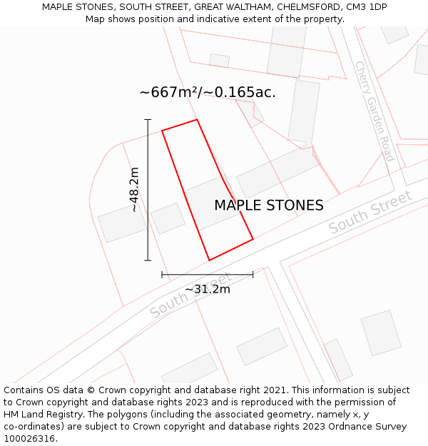 MAPLE STONES, SOUTH STREET, GREAT WALTHAM, CHELMSFORD, CM3 1DP: Plot and title map