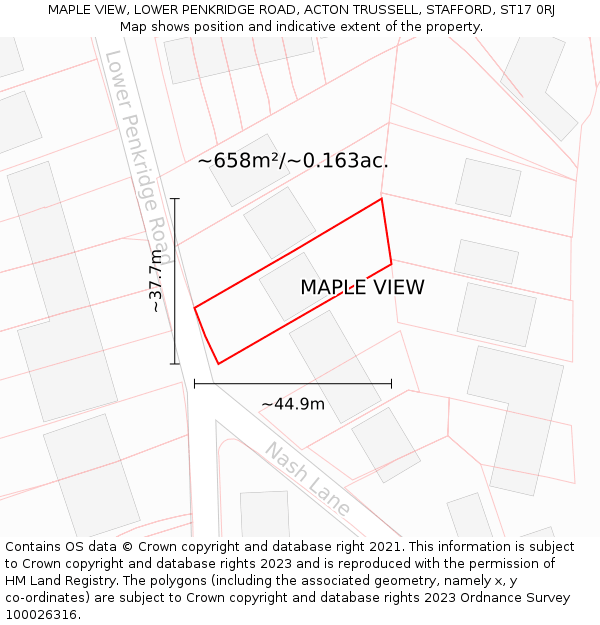 MAPLE VIEW, LOWER PENKRIDGE ROAD, ACTON TRUSSELL, STAFFORD, ST17 0RJ: Plot and title map