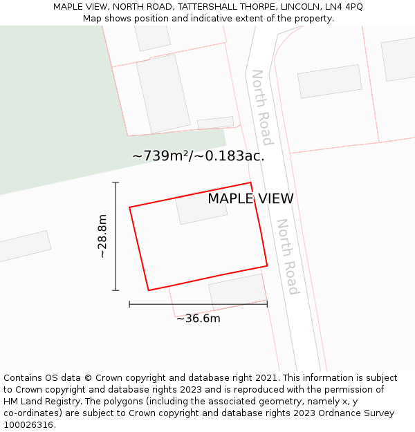 MAPLE VIEW, NORTH ROAD, TATTERSHALL THORPE, LINCOLN, LN4 4PQ: Plot and title map