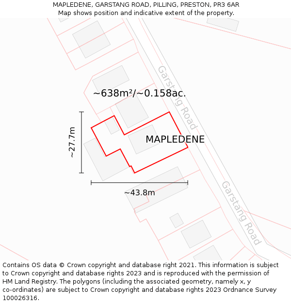 MAPLEDENE, GARSTANG ROAD, PILLING, PRESTON, PR3 6AR: Plot and title map