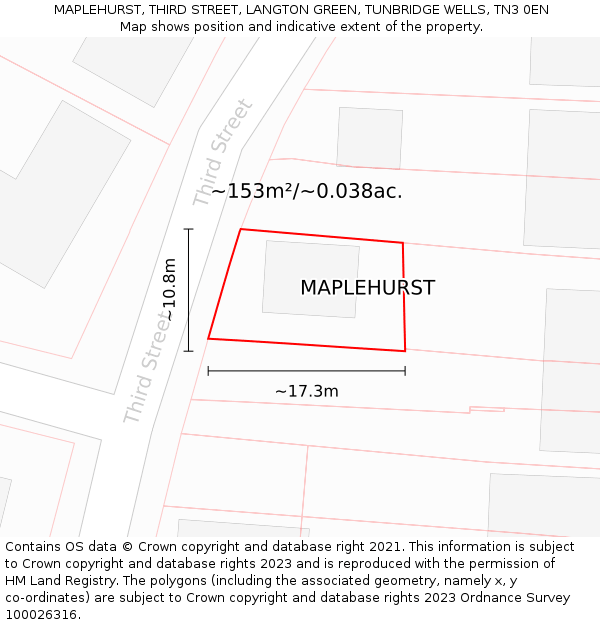 MAPLEHURST, THIRD STREET, LANGTON GREEN, TUNBRIDGE WELLS, TN3 0EN: Plot and title map