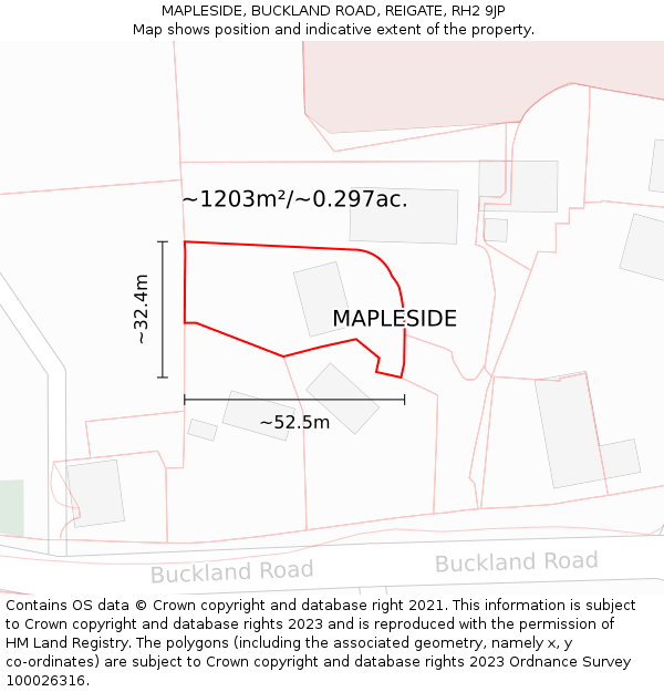 MAPLESIDE, BUCKLAND ROAD, REIGATE, RH2 9JP: Plot and title map