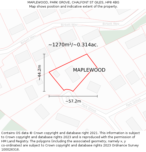MAPLEWOOD, PARK GROVE, CHALFONT ST GILES, HP8 4BG: Plot and title map