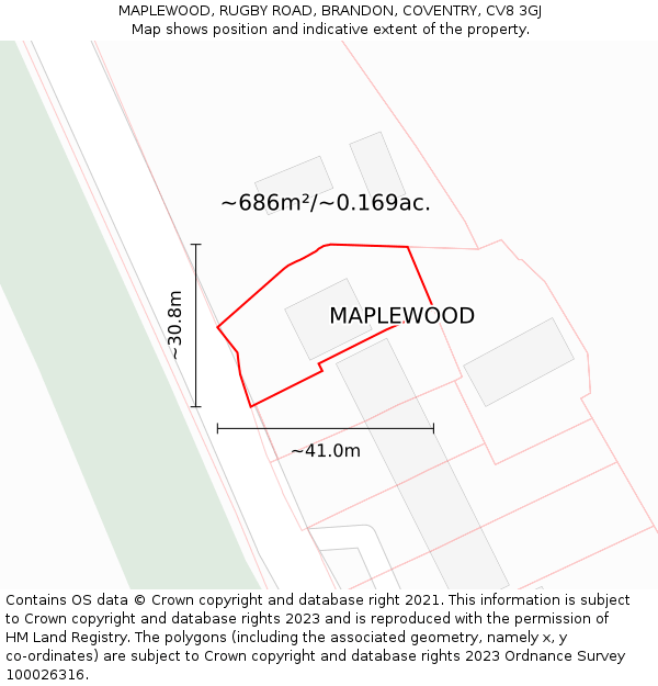 MAPLEWOOD, RUGBY ROAD, BRANDON, COVENTRY, CV8 3GJ: Plot and title map