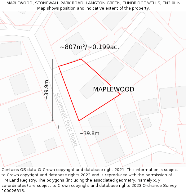 MAPLEWOOD, STONEWALL PARK ROAD, LANGTON GREEN, TUNBRIDGE WELLS, TN3 0HN: Plot and title map
