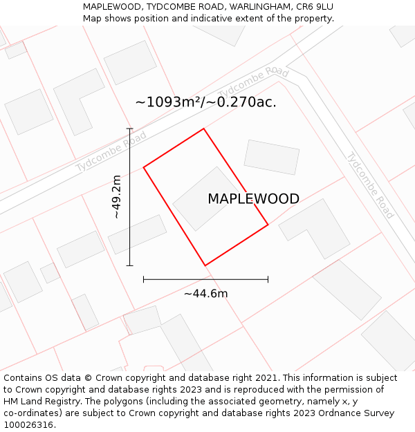 MAPLEWOOD, TYDCOMBE ROAD, WARLINGHAM, CR6 9LU: Plot and title map